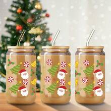 1 chiếc, Cốc thủy tinh đựng nước 16oz có nắp chân không, hình cây thông Noel và ông già Noel 3D, Cốc cà phê du lịch cắm trại ngoài trời di động có ống hút, Quà tặng cho gia đình/bạn bè, Quà tặng tiệc Giáng sinh - Nhiều màu - Xem 1
