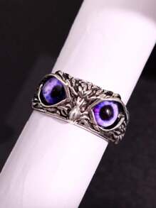 1 pieza Anillo abierto con forma de búho de estilo retro punk en tono plateado, joyería para hombres