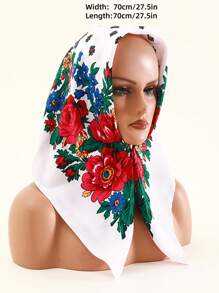 Velo de mujer de 27.5"x27.5" con estampado tradicional de peonía en rojo, multicolor y negro, un pañuelo hijab de moda estilo bohemio - Multicolor - Ver 23