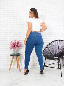 High Waist Mid Rise Pants - Rửa trung bình - Xem 6