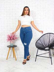 High Waist Mid Rise Pants - Rửa trung bình - Xem 5
