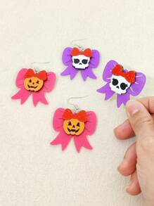 1pair Cute Glitter Bow Pumpkin Skull Earrings Women Girl's Funny Acrylic Jewelry Halloween Festival Accessories