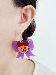 1pair Cute Glitter Bow Pumpkin Skull Earrings Women Girl's Funny Acrylic Jewelry Halloween Festival Accessories
