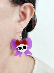 1pair Cute Glitter Bow Pumpkin Skull Earrings Women Girl's Funny Acrylic Jewelry Halloween Festival Accessories