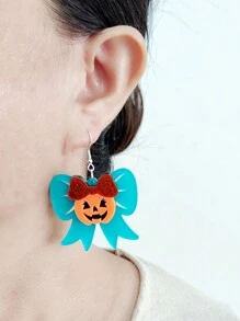 1pair Cute Glitter Bow Pumpkin Skull Earrings Women Girl's Funny Acrylic Jewelry Halloween Festival Accessories