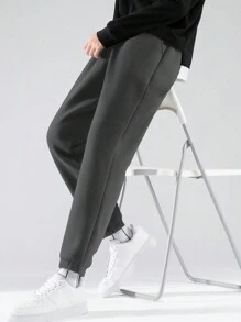 Men's Fashion Minimalist Thermal Lined Elastic Waist Sweatpants, Versatile And Warm - Grey - View 4