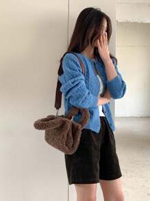 秋冬毛绒休闲手提包，简约毛绒手包斜挎包，适合通勤，收纳包，化妆包，秋季必备，圣诞包，万圣节包，街头风，送礼佳品，教师节礼物，手提包，秋冬热销潮流女包