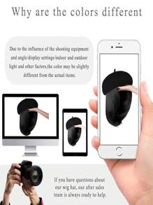 16英寸合成直发短波波头假发，配贝雷帽，经典法式时尚帽，女士冬季保暖假发，圣诞礼物 - 黑色 - 查看 6