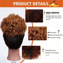 Extensão de rabo de cavalo Afro Puff com cordão para mulheres, rabo de cavalo Afro Puff sintético Premium curto para cabelos naturais, rabo de cavalo encaracolado com cordão Kinky essencial para Halloween, Natal e festas. - Light Brown - Visão 7