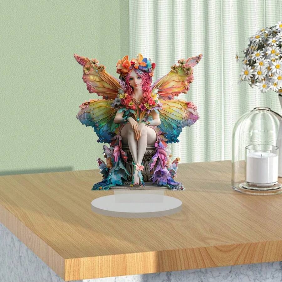 1pc Trang trí bàn làm việc bằng Acrylic hình nàng tiên bướm quyến rũ, tác phẩm nghệ thuật trang trí nhà cửa, văn phòng, phòng bé gái sáng tạo 2D Quà tặng tuyệt vời nhất - Nhiều màu - Xem 1