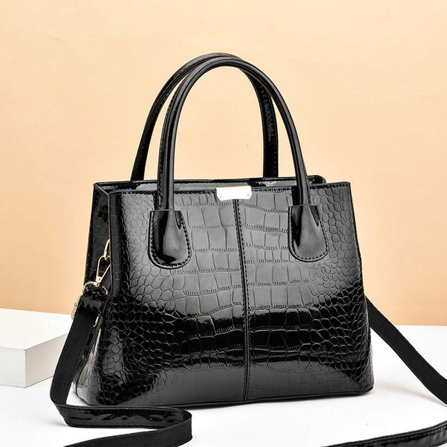 Stylish Women's Faux Leather Tote Bag- Versatile Ladies Purse Handbag - 黑色 - 查看 1