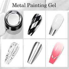 2 件/套 8ml 金属绘画凝胶抛光超亮银镜面凝胶指甲油半永久性花朵画线法式指甲胶 - 彩色 - 查看 9
