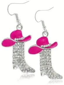 1pair Unique Rhinestone Decorated Western Style Earrings, Casual Accessories Gift For Friends - Boots Earrings - View 5
