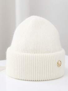 针织帽女士新款秋冬季保暖内衬加厚百搭针织帽大头围毛线帽保暖护耳冷帽字母波西米亚休闲优雅复古街头派对涤纶贴布毛线帽秋冬季