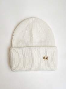 针织帽女士新款秋冬季保暖内衬加厚百搭针织帽大头围毛线帽保暖护耳冷帽字母波西米亚休闲优雅复古街头派对涤纶贴布毛线帽秋冬季