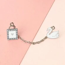 1 chiếc khóa tình yêu pha lê thiên nga đen trắng có dây xích tráng men trâm cài áo cặp đôi hoạt hình thanh lịch huy hiệu ba lô dễ thương trâm cài ve áo trang sức quà tặng - Nhiều màu - Xem 6