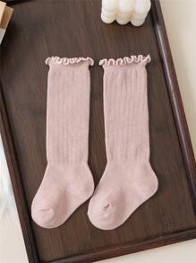 3 双/批春秋季褶边婴儿及膝袜女婴幼儿长筒软袜蕾丝花朵儿童袜子适合 0-3 岁 - 彩色 - 查看 4
