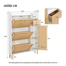 Okwish Shoe Cabinets Wood-Based Material Shoe Cabinet Made Of Rattan With Solid Wood Legs And Handles, W90/H125/D17 Cm, Natural/Natural&White - 白色 - 查看 5