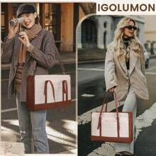 Laptop Bag For Women 15.6 Inch Vegan Leather Work Tote Bag Quilted Womens Briefcase Designer Laptop Bags For Office Teacher College Cute Computer Bag With Purse Professional - Màu be - Xem 2