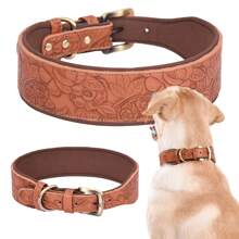 中大型犬可調節頸圈,配備膠合氯丁膠襯裡和壓紋皮革,耐用且舒適 - 棕色 - 查看 7