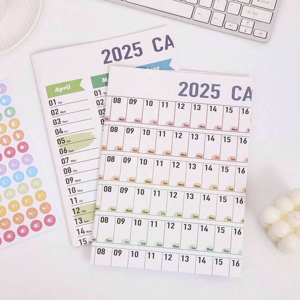 1 Pc 2025 Colorful Large Size Paper Wall Calendar With Stickers And