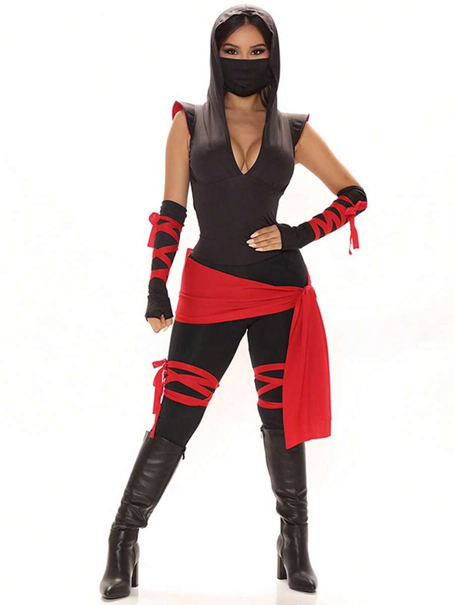 女士新款万圣节服装性感紧身连帽连体衣亚洲服装