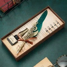 1set Gift Box With Colored Ink Fountain Pen, Feather Pen, Calligraphy Brush, Dip Pen Set, Mechanical Gear Steampunk Decoration Pen, Perfect Surprise Gift - Sets - View 7