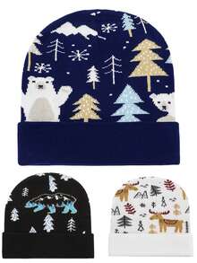 1 件冬季男女通用圣诞印花针织帽，温暖时尚防寒冬帽，适合日常佩戴 - 彩色 - 查看 1