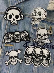 1 Set Of 3/6/8pcs Black And White Skull Clothing Embroidered Patches Iron On Patches Halloween Punk Style Cloth Sticker DIY Decorative Accessories Suitable For Backpacks, Jackets, T-Shirts, Pants, Hats, Dresses, Etc