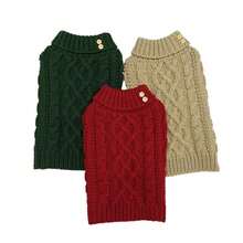 1 pieza Suéter de mascota de cuello alto de unicolor con botón de madera y tejido de punto elástico y cómodo, adecuado para gatos y perros en otoño/invierno, Navidad - Verde - Ver 9