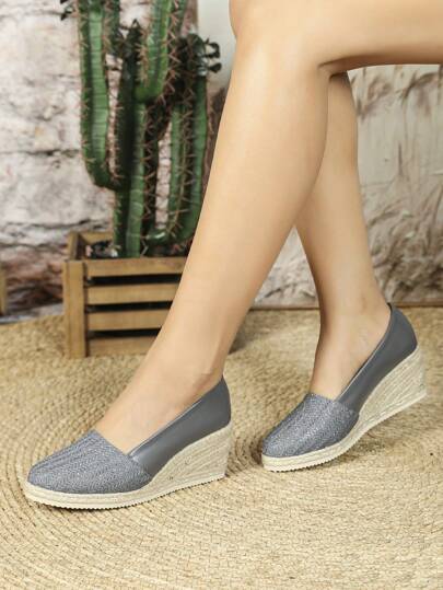 2025 New Platform Women's Shoes, Round Toe Straw Shallow Slip-On Wedges, Linen High Heel Casual Sandals, Fashion Comfortable Vacation Style