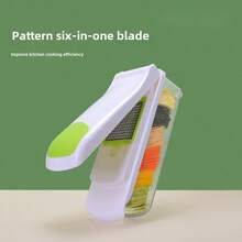 Multi-Function Pressing Slicer, Potato Carrot Cucumber Julienne Cutter Lemon Slicer - Green and White - View 2