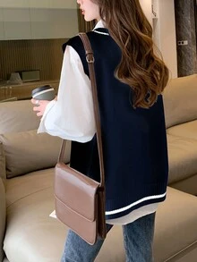 Alicedudu Fashionable Cartoon Pattern V-Neck Pullover Vest