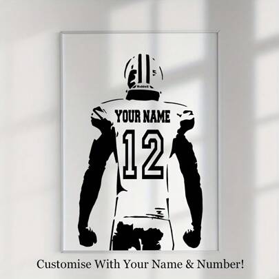 1 szt. Spersonalizowany plakat piłkarski, spersonalizowana sztuka ścienna na płótnie z motywem piłki nożnej, spersonalizowane imię i numery na koszulkach graczy, dekoracja ścienna, prezent piłkarski dla taty, męża, syna, idealny prezent do dekoracji ściennej sypialni w salonie, bez ramki