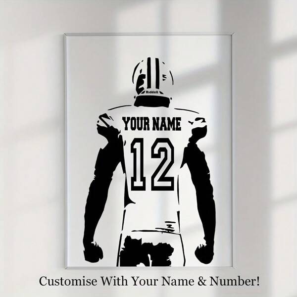 1pc Personalized Football Poster, Custom Football Canvas Wall Art, Custom Name & Numbers Player Jerseys Wall Decor, Football Gift For Dad, Husband, Son, Ideal Gift For Bedroom Living Room Wall Decor, No Frame Gifts Birthday Graduation