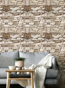 1pc Brick Pattern Self-Adhesive Wall Paper, Modern PVC Waterproof Wall Adhesive Roll For Home, Renovation Stickers Peel Wall Panels, Wall Paper, Wallpapers, Spring Decoration Items Refresh Your Home, Rama Decoration Stickers