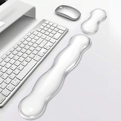 1 Set Crystal Clear Wave Shape Wrist Rest Pad For Mouse Pad, Keyboard Palm Rest, Wrist Support Cushion - Cool & Comfortable