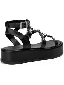 Women's Comfortable Casual Rivet Flatform Lumiss Sandal - 黑色 - 查看 7