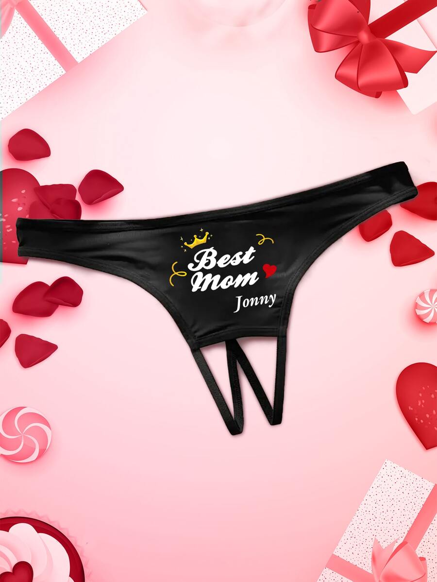 Women's Sexy Thong Panties With Open Crotch, Customized Name And Letter