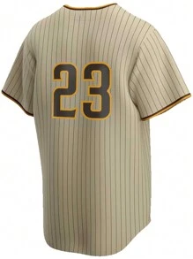 Boyfriend Style Men's 23 Brown Baseball Jersey Casual Short Sleeved Embroidered And Stitching V-Neck Button T-Shirt Party Sports Top - 棕色 - 查看 2
