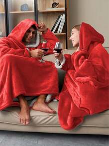 Shendy Vendy Manta Bata Sudadera Cobija Hoodie Con Capucha Afelpada Calientita Suave - Rojo - Ver 5