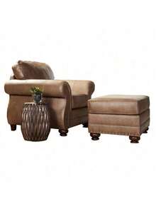 Leinster Faux Leather Ottoman With Antique Bronze Nailheads,Yifei Store