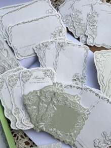 30 piezas/paquete Notas de papel kraft blanco vintage extra con relieve, encaje y floral, papelería para diario, scrapbooking