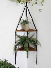 1pc Rope Woven Wall Hanging Shelf, Home Decor Item Wall Mounted Rack, Woven Wall Hanging Storage Shelf, Wooden Board For Plants, Boho Rope Handwoven Storage Rack In Rectangle & Triangle Shapes