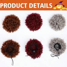Extensão de rabo de cavalo Afro Puff com cordão para mulheres, rabo de cavalo Afro Puff sintético Premium curto para cabelos naturais, rabo de cavalo encaracolado com cordão Kinky essencial para Halloween, Natal e festas. - Light Brown - Visão 5