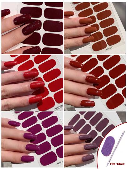 6 Sheets Autumn Winter Nail Stripe Stickers Brown Color Full Cover Dark Red Fall Nails Art Decals Polish Sticker Self-Adhesive Slider Manicure Decoration With File Sticks