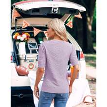 Summer Tops For Women Short Sleeves Pullover Sweaters For Women Knit Blouse For Women Cute Dot Sweater Shirt - 紫色 - 查看 4