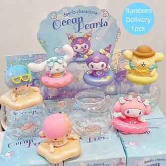 Miniso Sanrio Characters Ocean Pearl Series Blind Box Storage Jar Cartoon Cute Desktop Figure Ornaments Gift (Random Delivery, 1pc),Blue Figures,Blind Box Toys,Sanrio Figure Blind Box