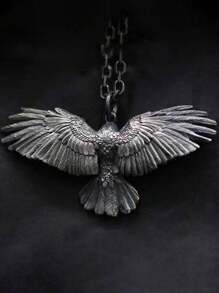 Vintage Bungee Jumping Eagle Pendant Necklace, Men's Fashion Punk Hip Hop Animal Decor Accessory, Holiday Party Gift, Couple Birthday Present - Black - View 4