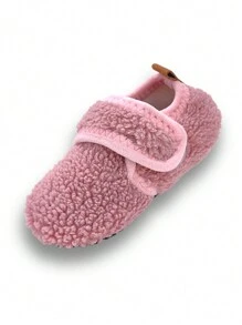 Children Indoor Floor Shoes Girls Solid Pink Fuzzy Indoor Slippers Soft Bottom Lightweight And Comfortable House Slippers, Autumn & Winter - Pink - View 8
